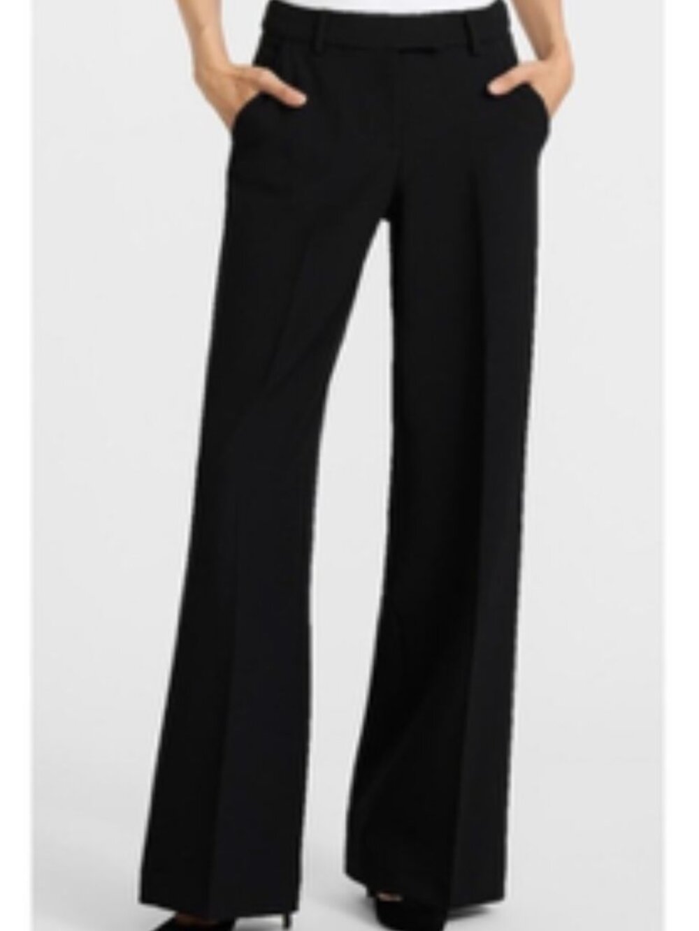 Express Editor Black Mid Rise Relaxed Stretch Trouser Sz 12 Regular